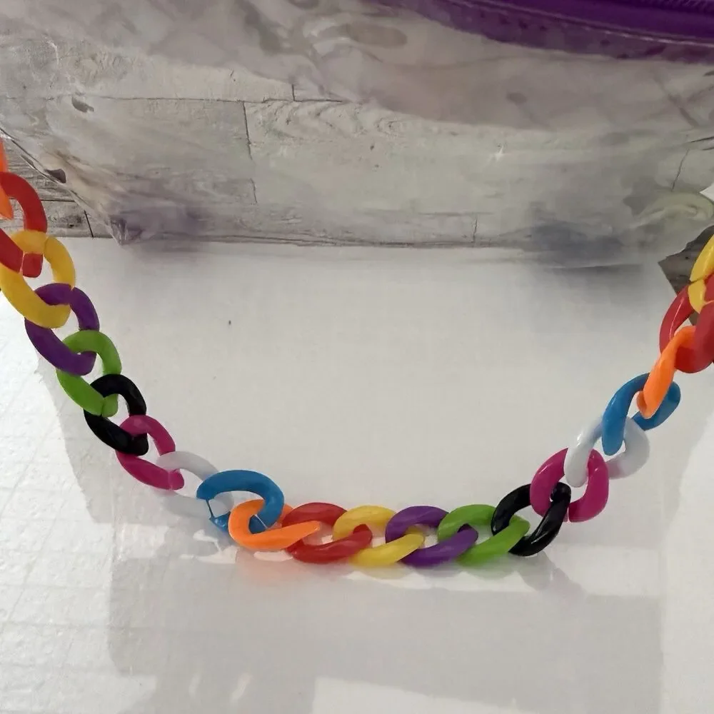 Rainbow High Clear Zipper Purse Pouch Colorful Plastic Chain Handle Accessories